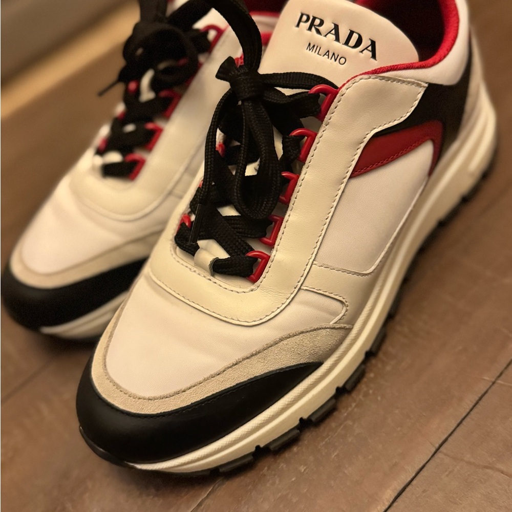 Prada White and Red Sneakers